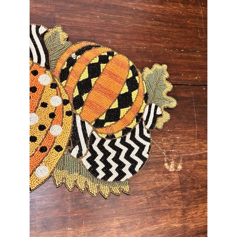 MacKenzie-Childs Polka Pumpkin Beaded Table Runner Halloween Fall 36